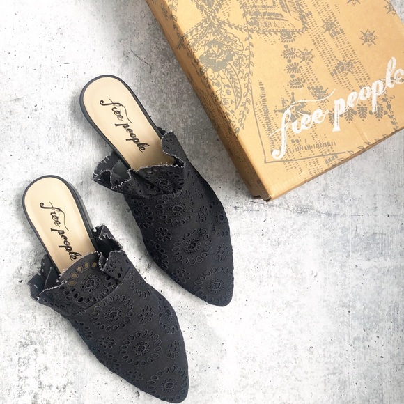 Free People Shoes - New Free People Sienna Black Eyelet Ruffle Mules